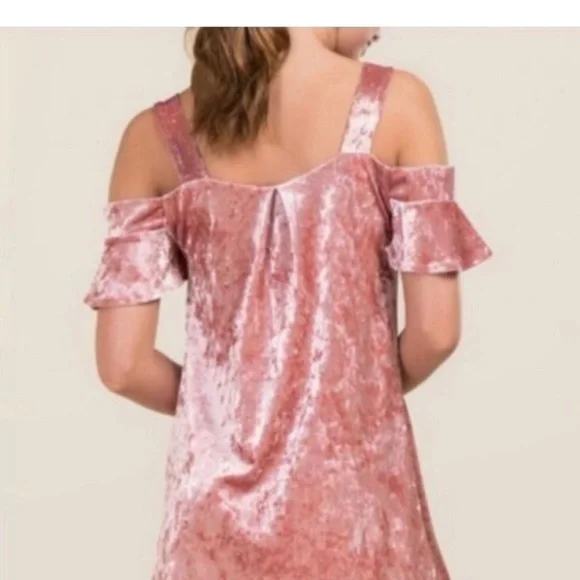 MIAMI Pink Mauve Rose Cold Shoulder Velvet A-line Dress Women’s‎ Size XS - Picture 2 of 8